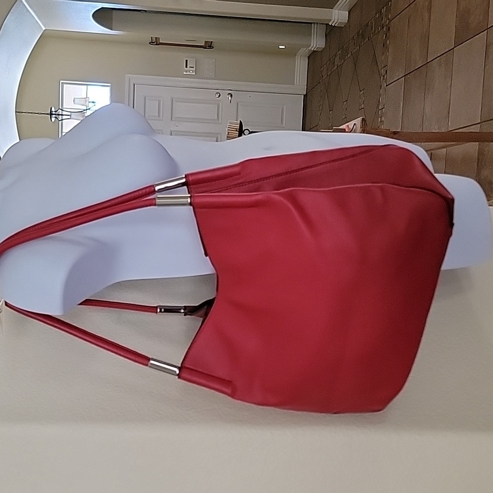 ALFANI Bangle Shoulder Bag Red Faux Leather w/Black Trim /Silver Hardware NWOT